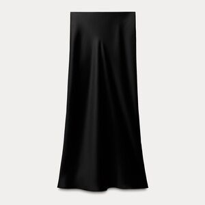 Zara Black Satin Bias-Cut Maxi Skirt
